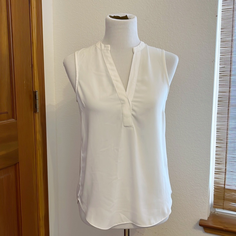 White Chiffon Crepe V-Neck Blouse, Women’s 2